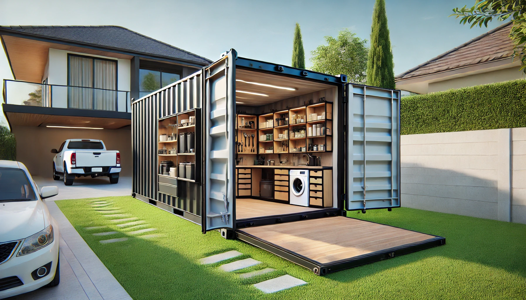 Illustration of a shipping container garage